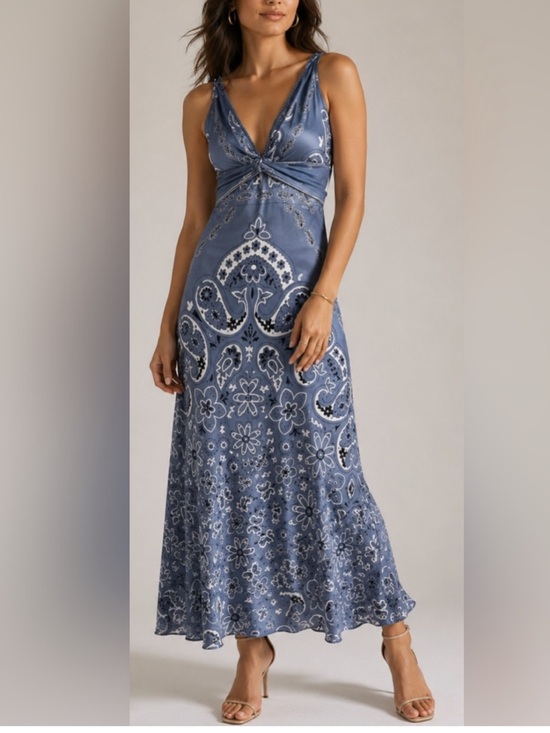 Caroline Constas Dresses & Skirts - Caroline Constas Blue Paisley Floral Twist Front Maxi Dress